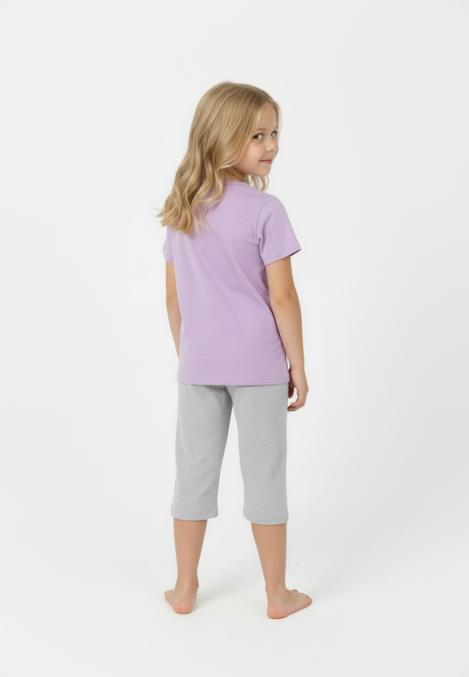 Pijama copii cu maneca scurta si pantaloni 3/4,culoare mov,Engros